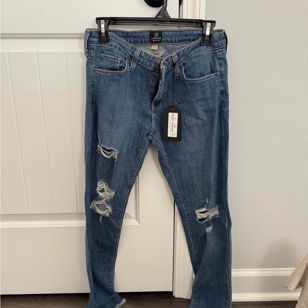 Just Black Women's Distressed Blue Boyfriend Jeans